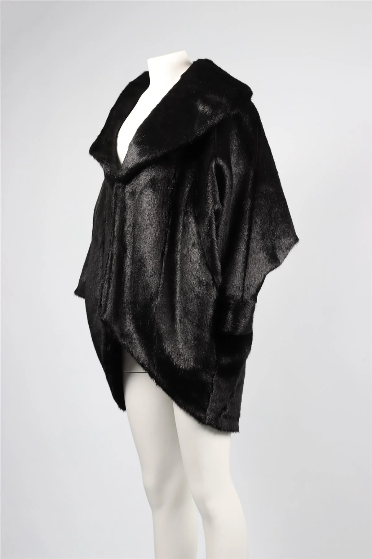 SAINT LAURENT BLACK FAUX FUR COAT FR 38 UK 10 - Image 3