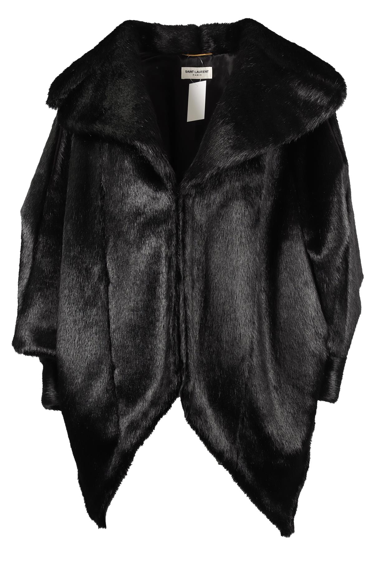 SAINT LAURENT BLACK FAUX FUR COAT FR 38 UK 10 - Image 5