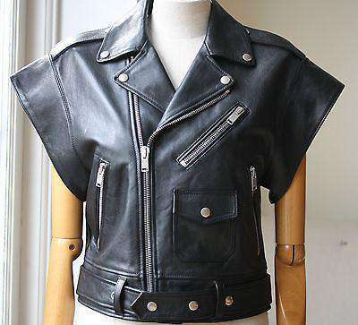 SAINT LAURENT BLACK LEATHER SLEEVELESS BIKER JACKET FR 38 UK 8/10 - Image 4