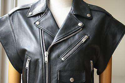 SAINT LAURENT BLACK LEATHER SLEEVELESS BIKER JACKET FR 38 UK 8/10 - Image 5