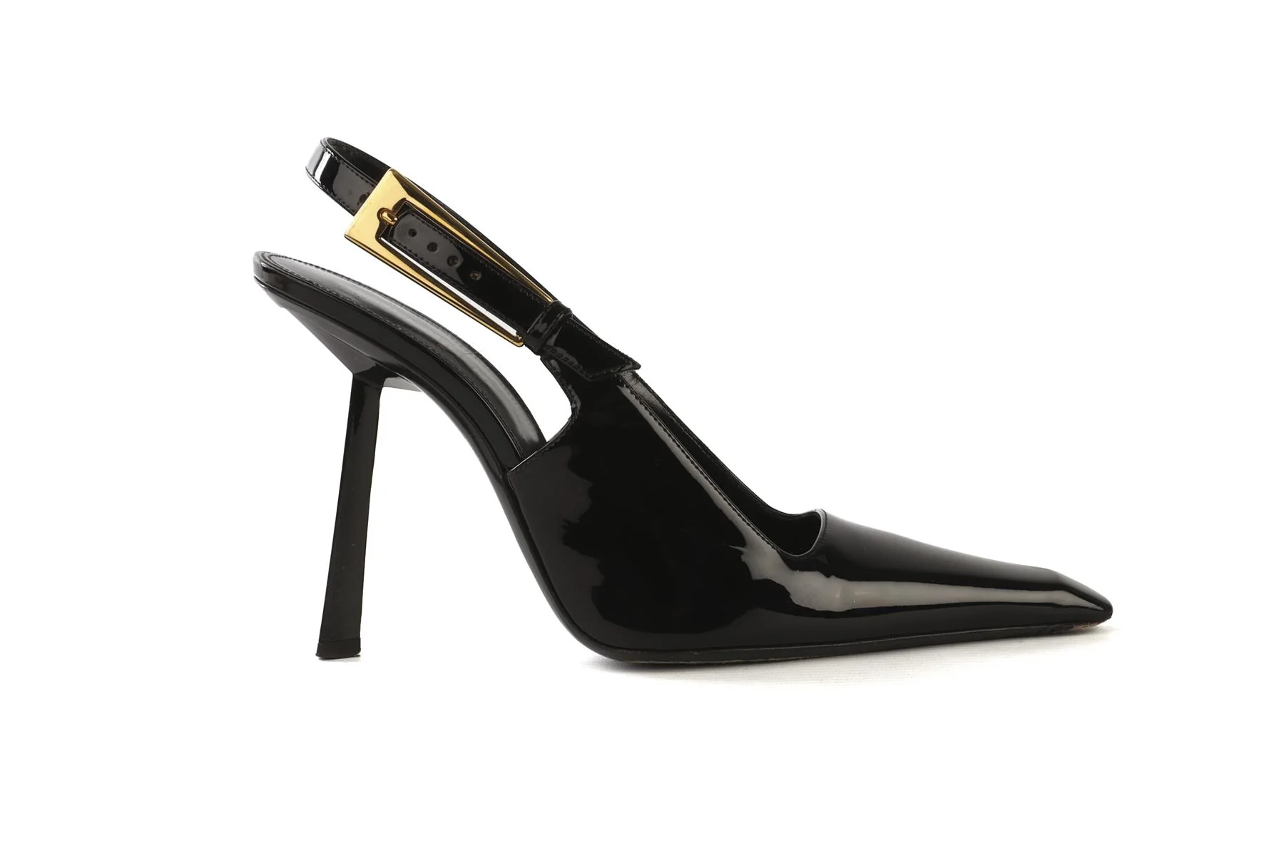 SAINT LAURENT BLACK LEE PATENT LEATHER SLINGBACK PUMPS EU 39.5 UK 6.5 US 9.5 - Image 2