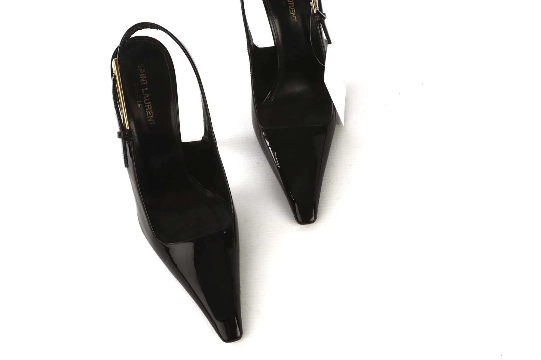 SAINT LAURENT BLACK LEE PATENT LEATHER SLINGBACK PUMPS EU 39.5 UK 6.5 US 9.5 - Image 4