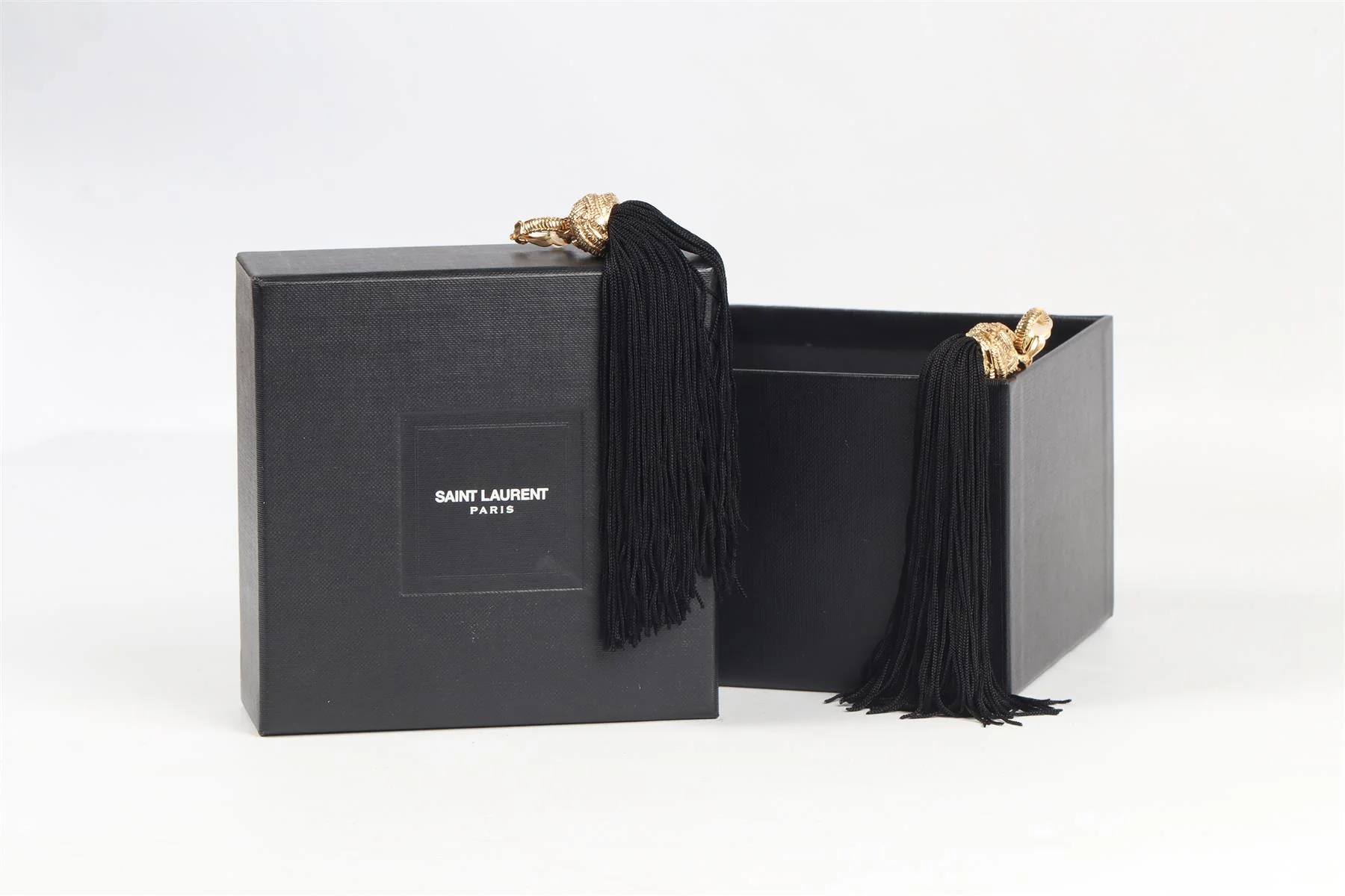 SAINT LAURENT BLACK LOULOU GOLD PLATED TASSEL EARRINGS - Image 7