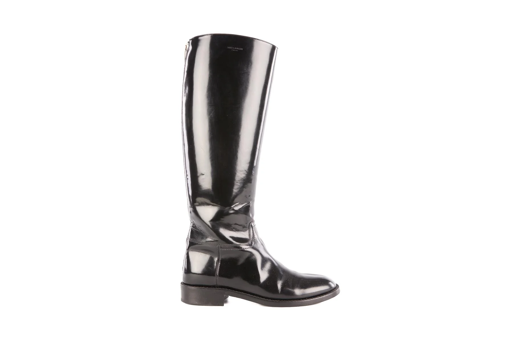 SAINT LAURENT BLACK PATENT LEATHER KNEE HIGH BOOTS EU 37 UK 4 US 7 - Image 2