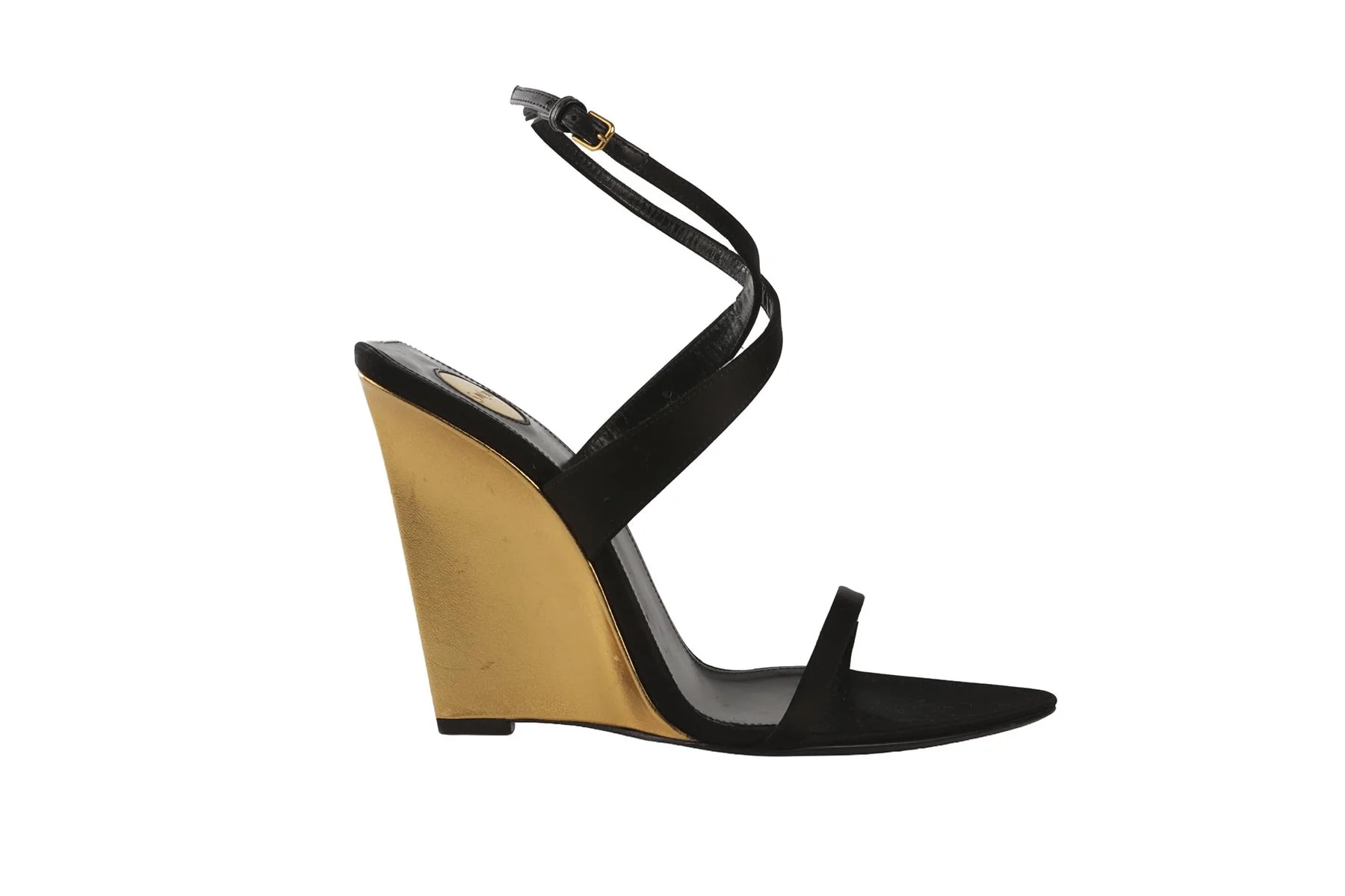 SAINT LAURENT BLACK SATIN SALOME WEDGE SANDALS EU 38.5 UK 5.5 US 8.5 - Image 2