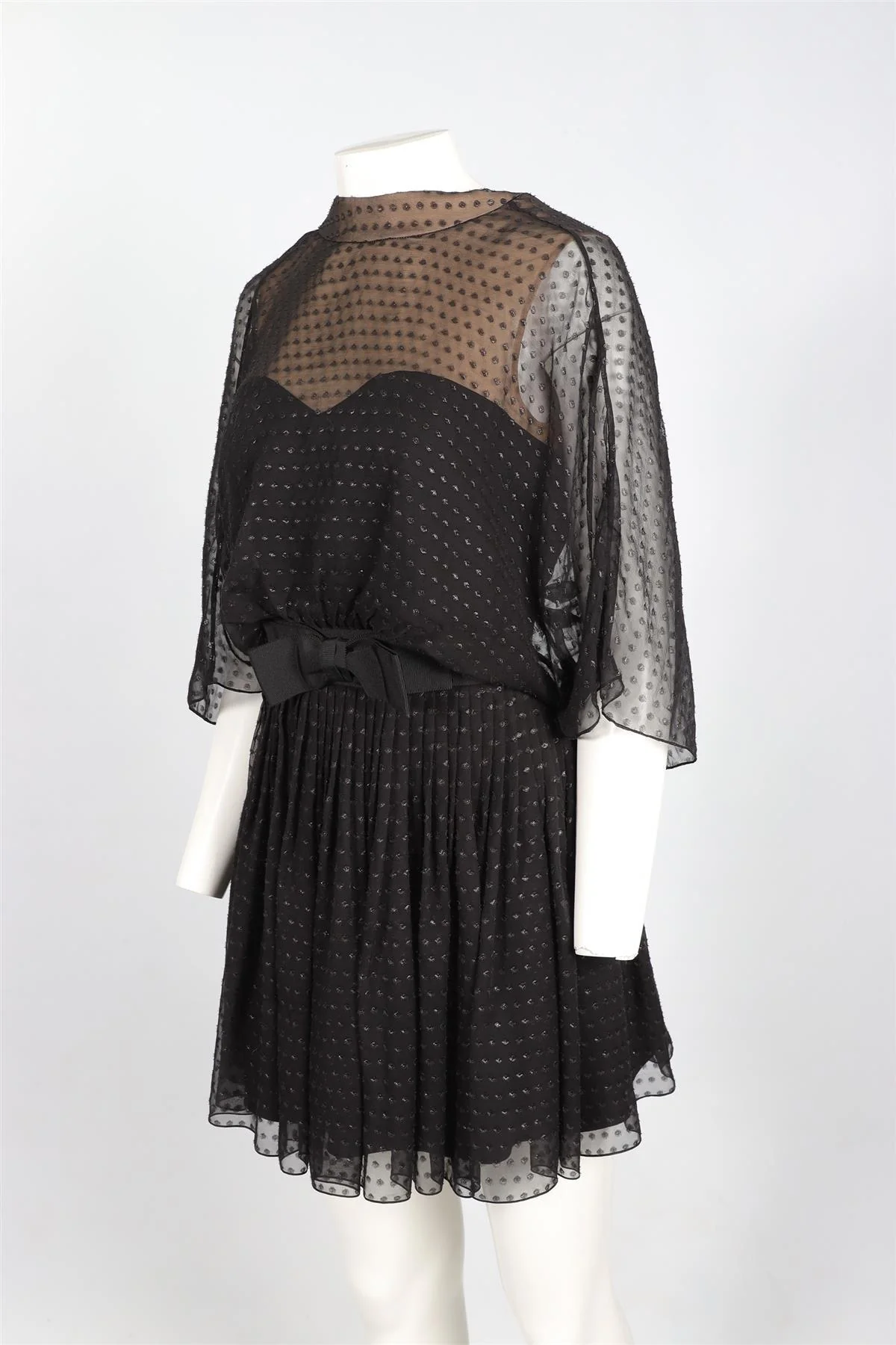 SAINT LAURENT BLACK SILK MINI DRESS FR 38 UK 10 - Image 3