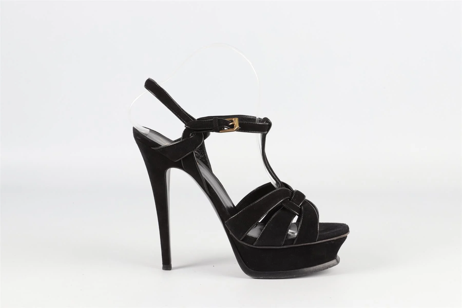 SAINT LAURENT BLACK TRIBUTE SUEDE PLATFORM SANDALS EU 38.5 UK 5.5 US 8.5 - Image 2