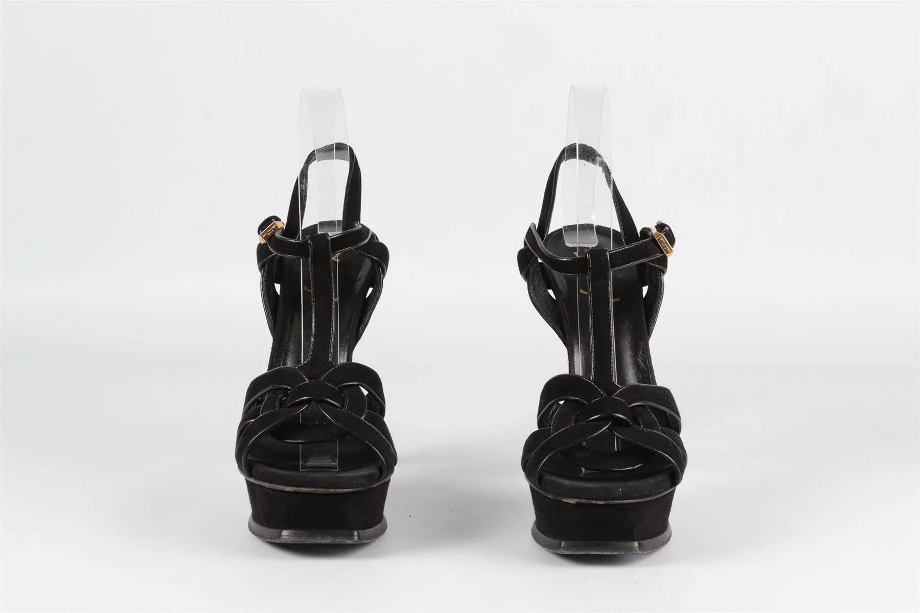 SAINT LAURENT BLACK TRIBUTE SUEDE PLATFORM SANDALS EU 38.5 UK 5.5 US 8.5 - Image 3