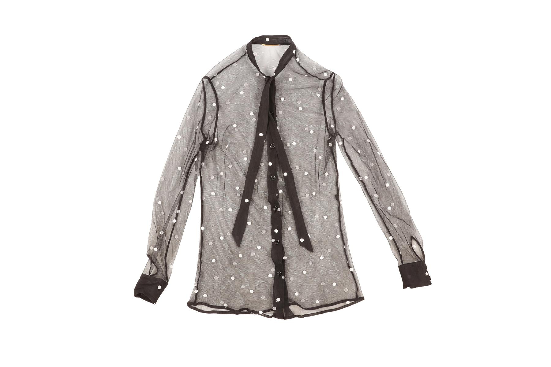 SAINT LAURENT BLACK TULLE SHIRT FR 38 UK 10 - Image 2