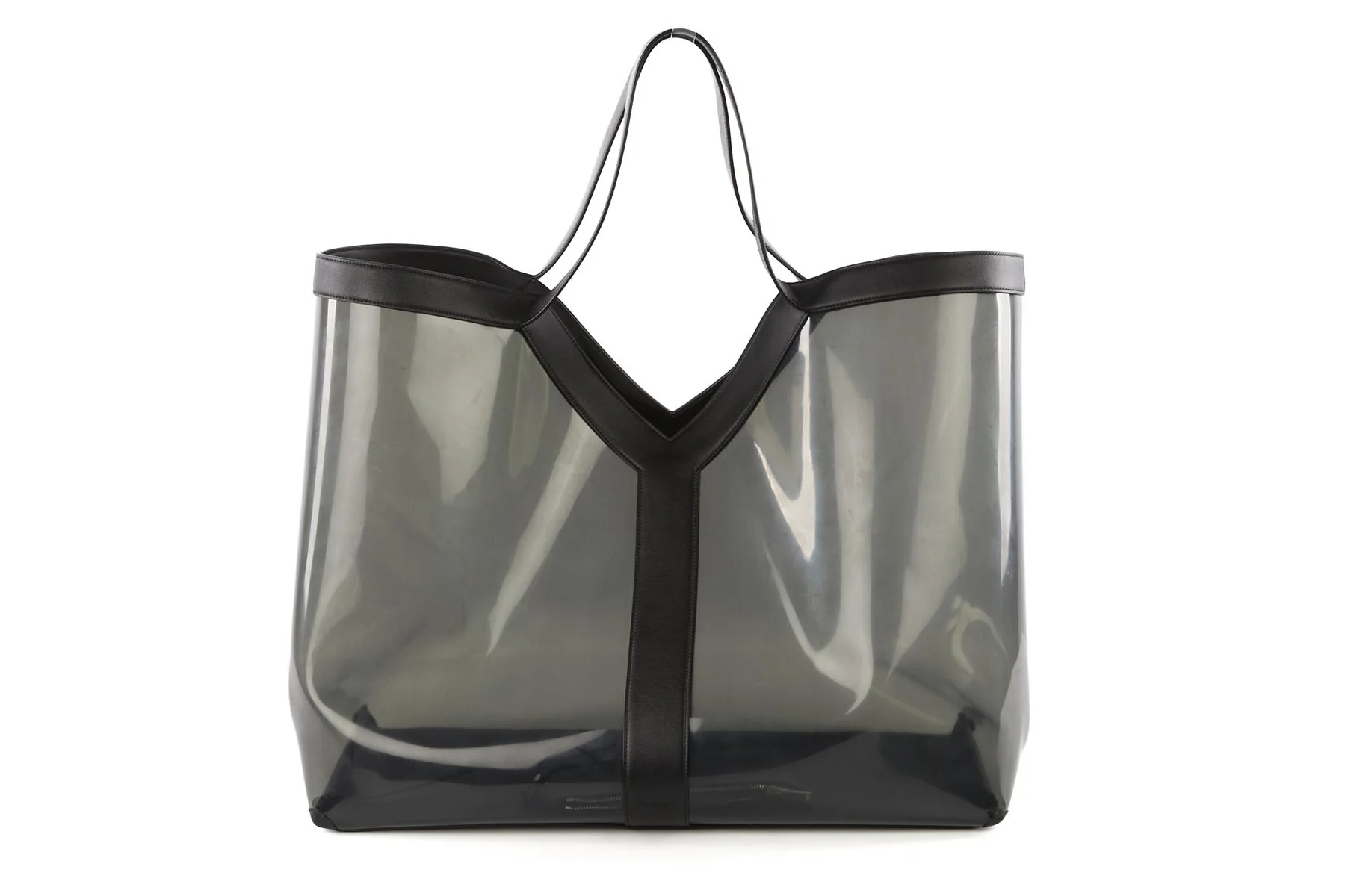 SAINT LAURENT BLACK Y PVC AND LEATHER TOTE BAG - Image 6