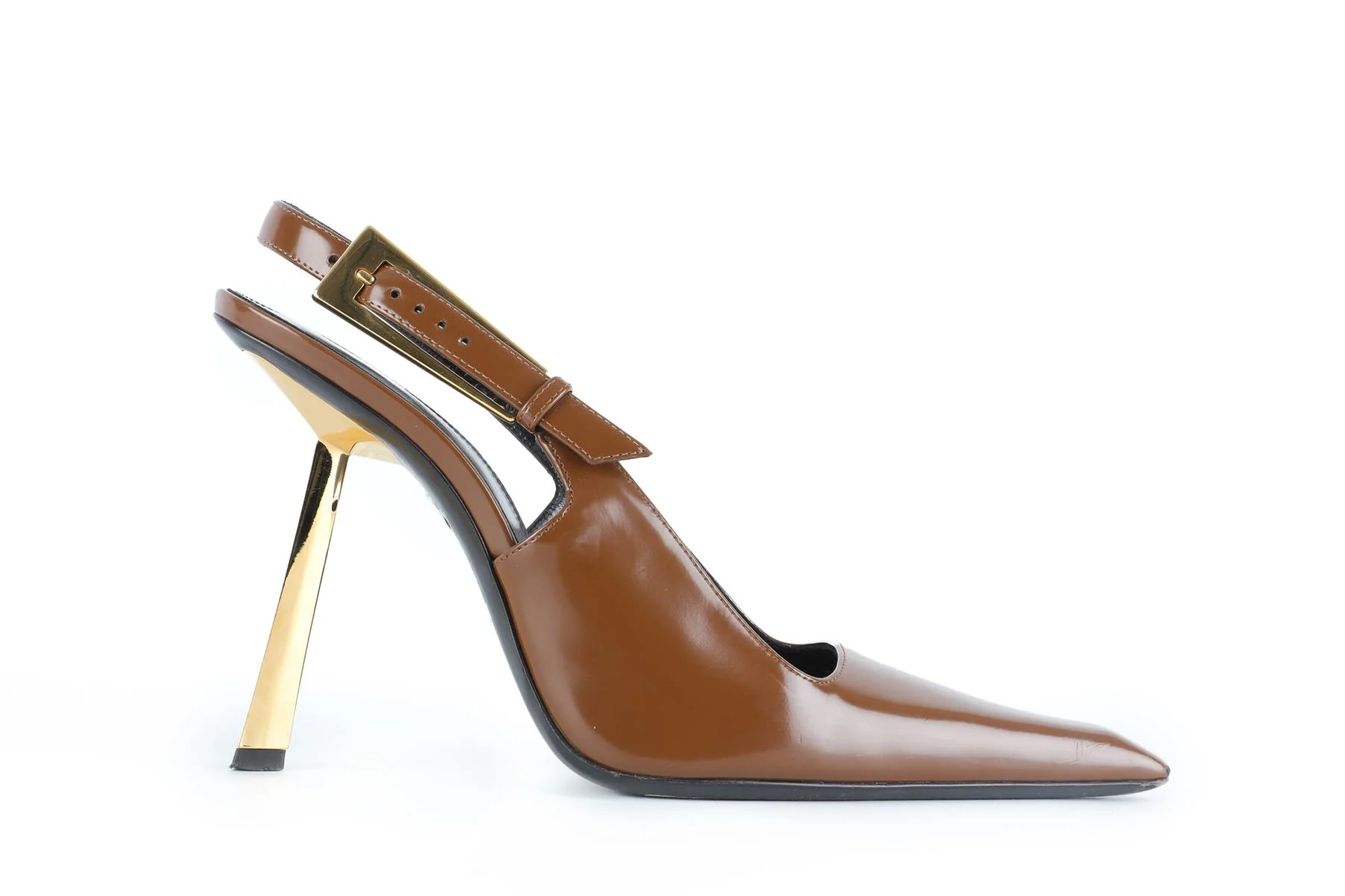 SAINT LAURENT BROWN LEATHER SLINGBACK PUMPS EU 39.5 UK 6.5 US 9.5 - Image 2