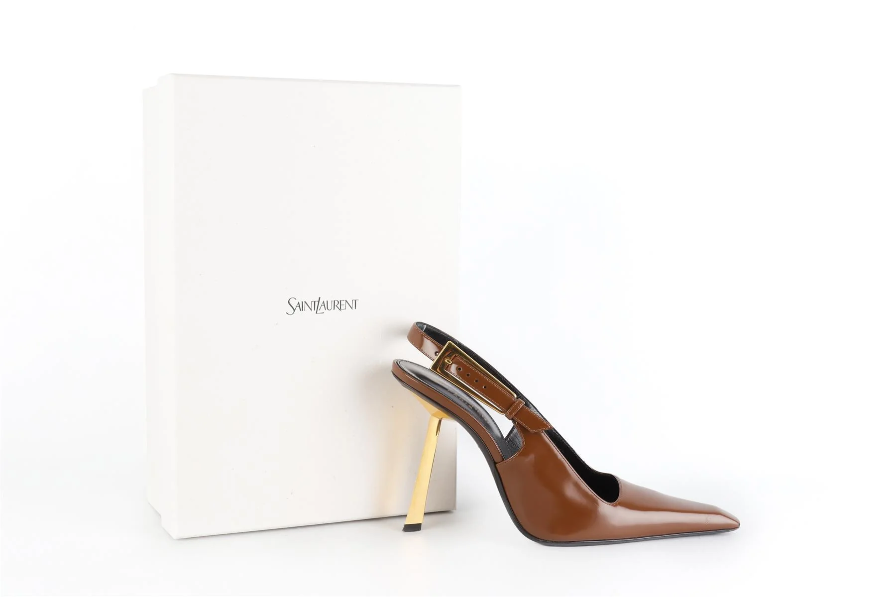 SAINT LAURENT BROWN LEATHER SLINGBACK PUMPS EU 39.5 UK 6.5 US 9.5 - Image 7
