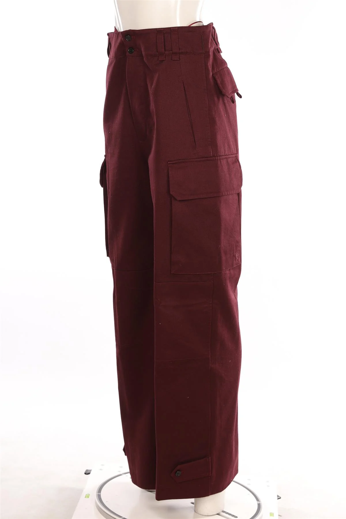 SAINT LAURENT BURGUNDY COTTON WIDE LEG PANTS FR 36 UK 8 - Image 3
