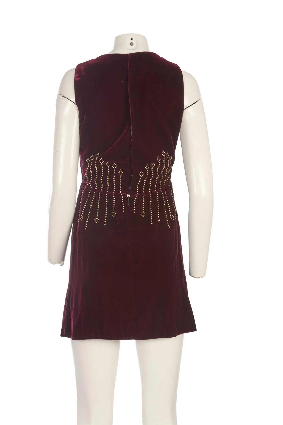 SAINT LAURENT BURGUNDY VELVET MINI DRESS FR 36 UK 8 - Image 4