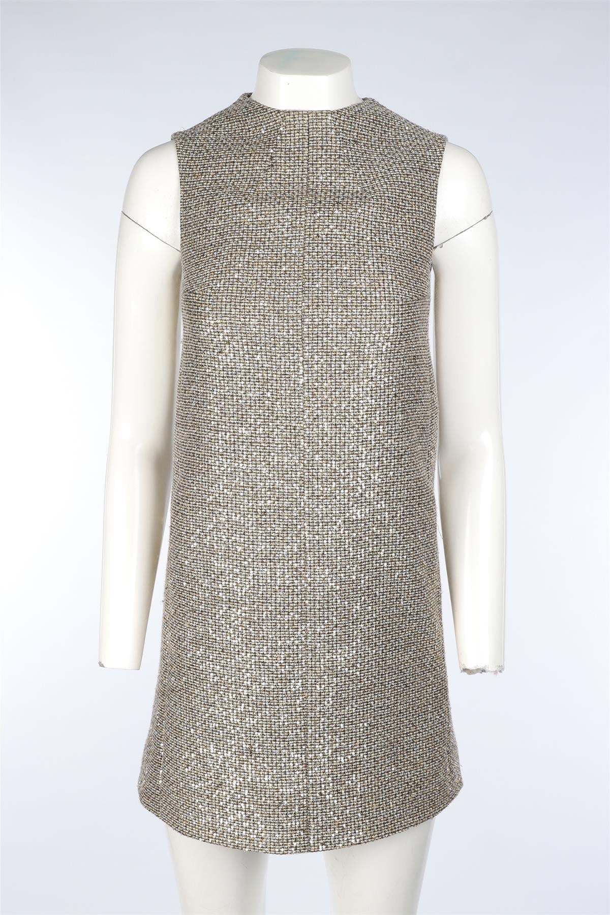 SAINT LAURENT GOLD COTTON MINI DRESS FR 34 UK 6 - Image 2