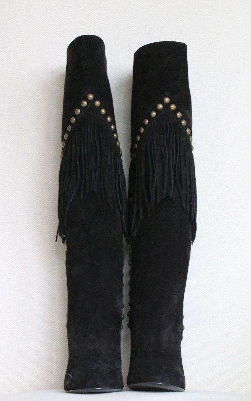 SAINT LAURENT GRACE FRINGED SUEDE BOOTS EU 37.5 UK 4.5 - Image 3