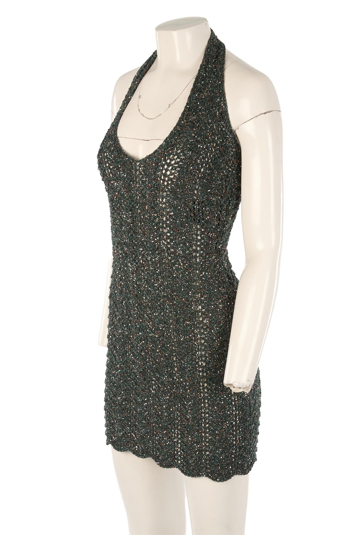 SAINT LAURENT GREEN KNIT MINI DRESS MEDIUM - Image 3