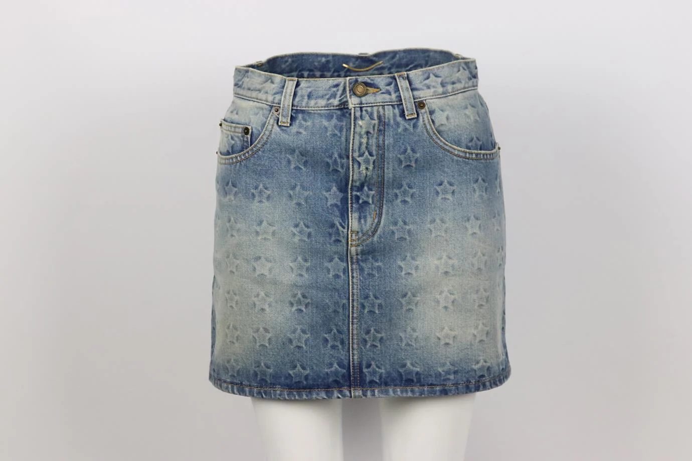 SAINT LAURENT PRINTED DENIM MINI SKIRT W29 UK 10/12 - Image 2