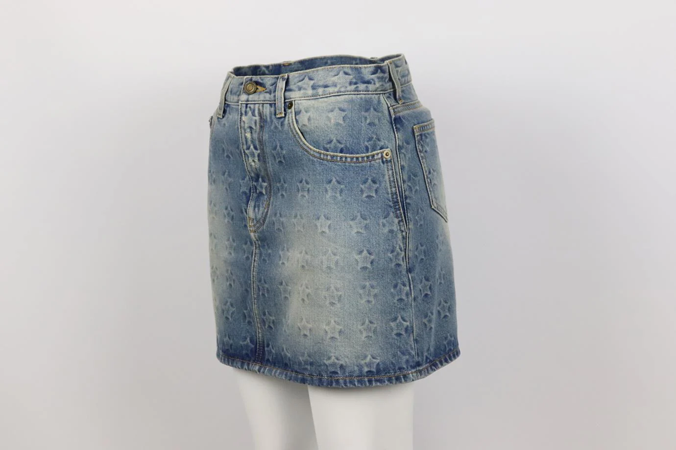 SAINT LAURENT PRINTED DENIM MINI SKIRT W29 UK 10/12 - Image 3