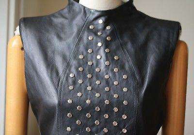 SAINT LAURENT SLEEVELESS LEATHER STUDDED MINI DRESS UK 10 - Image 3