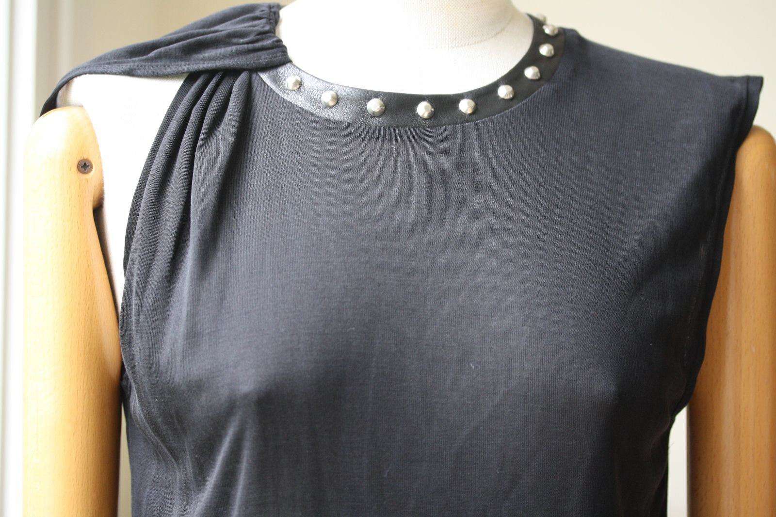 SAINT LAURENT STUDDED LEATHER TRIM TWIST SHOULDER TOP XSMALL - Image 3