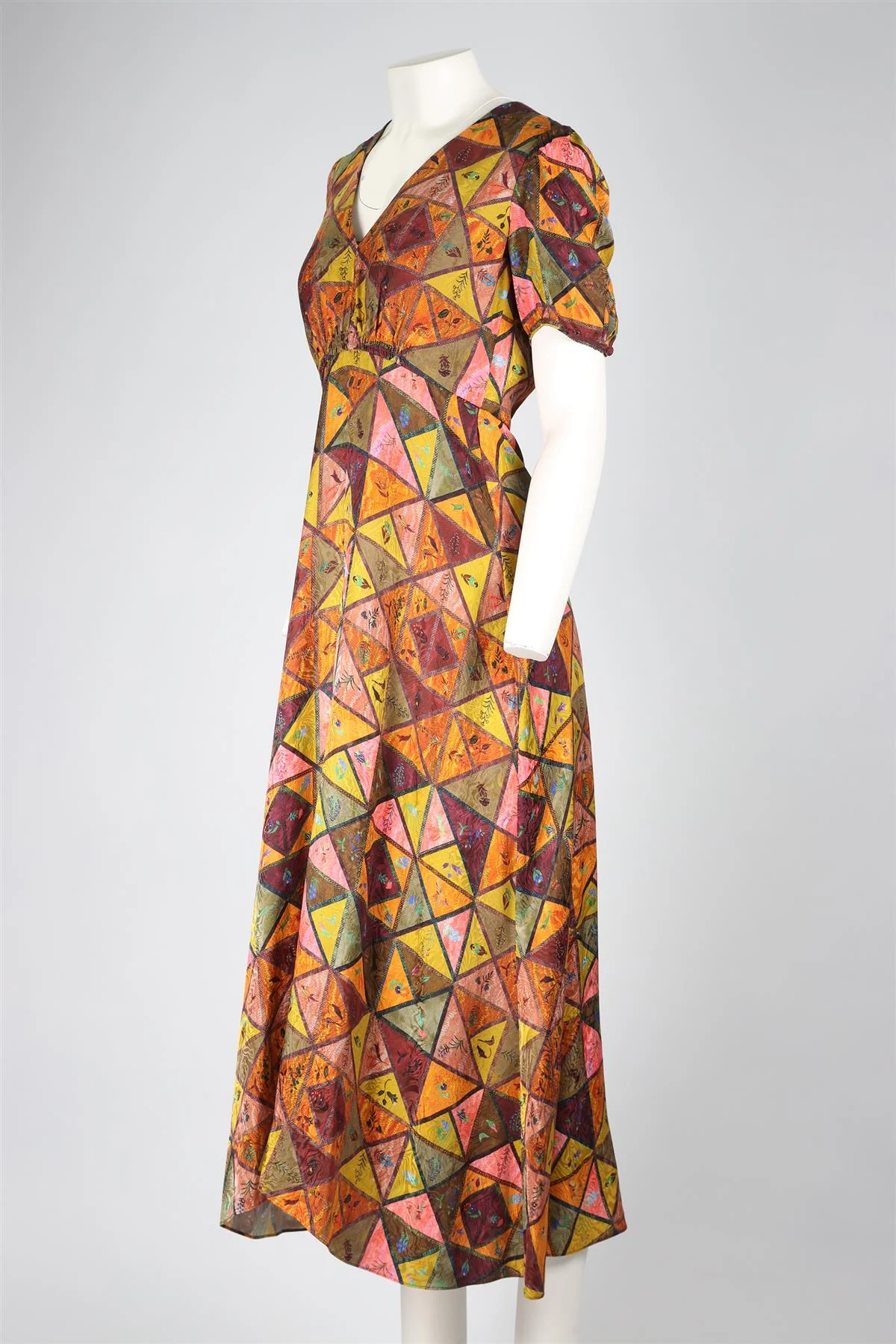 SALONI MULTICOLOURED SILK MIDI DRESS UK 8 - Image 3