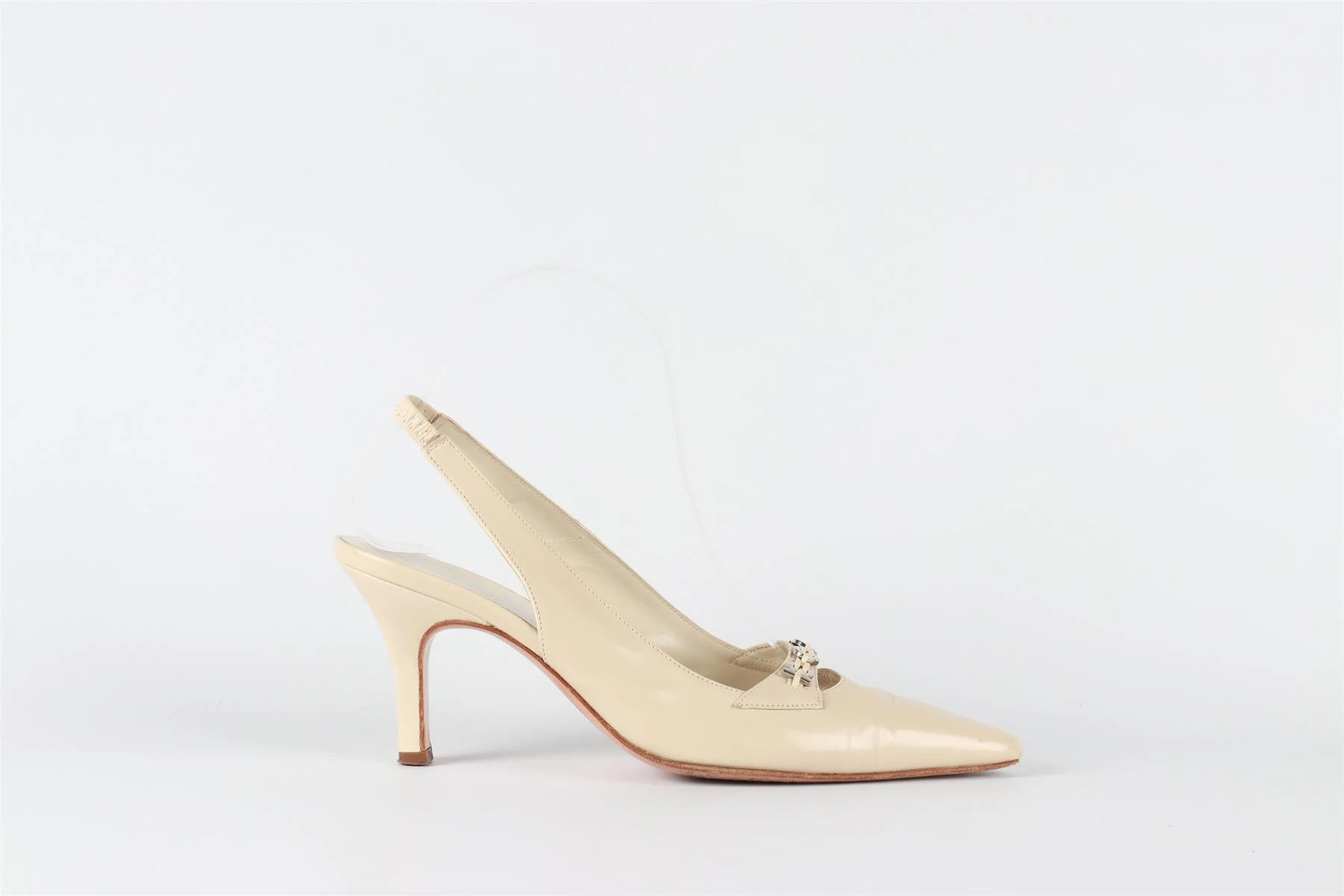 SALVATORE FERRAGAMO BEIGE LEATHER SLINGBACK PUMPS EU 37 UK 4 US 7 - Image 2