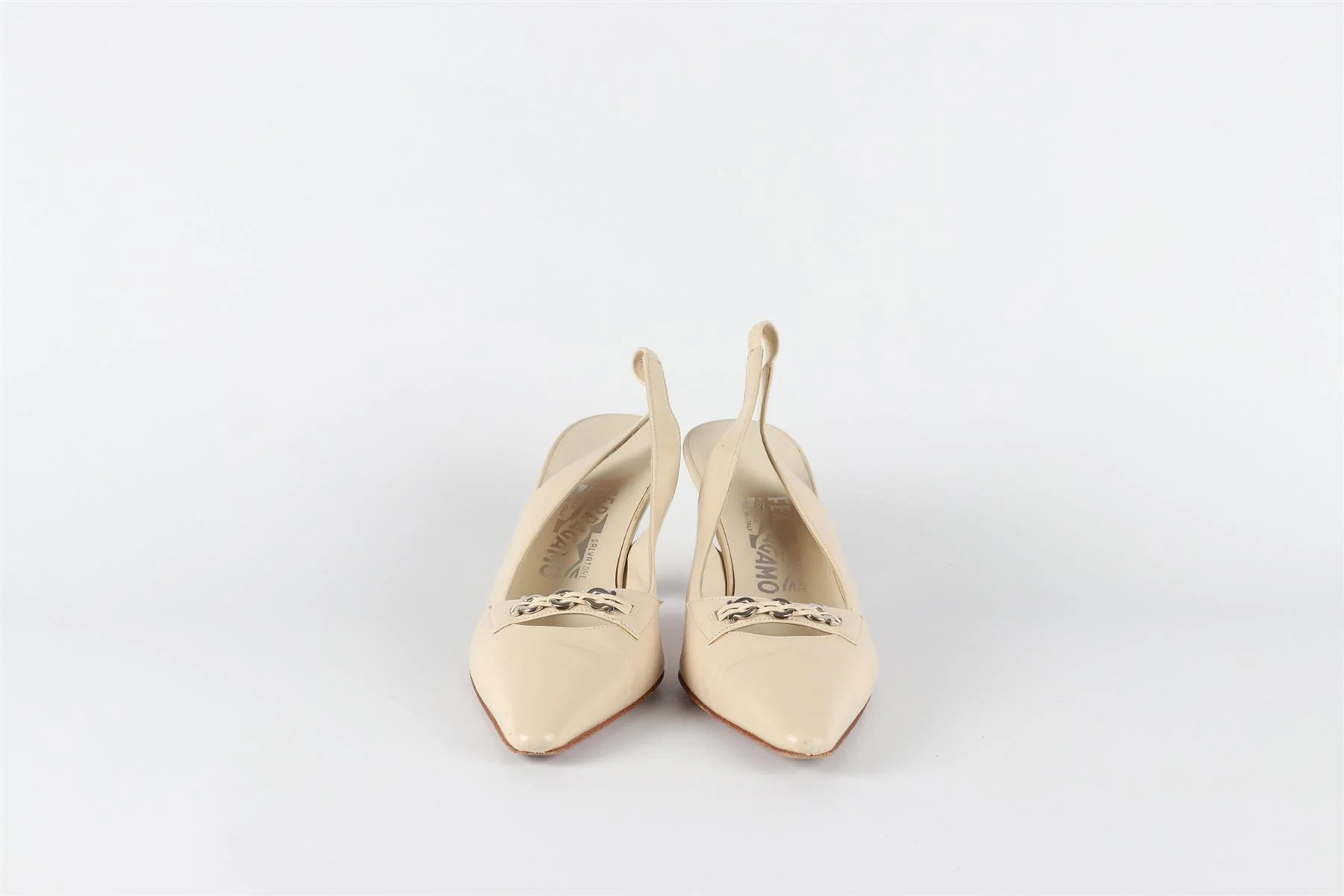 SALVATORE FERRAGAMO BEIGE LEATHER SLINGBACK PUMPS EU 37 UK 4 US 7 - Image 3