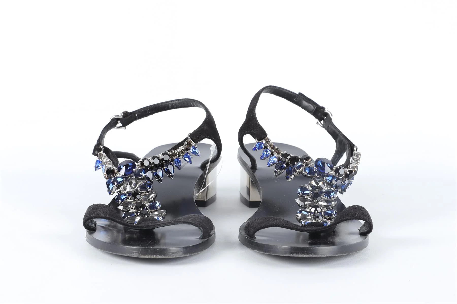 SALVATORE FERRAGAMO BLACK CRYSTAL AND SUEDE SANDALS EU 37.5 UK 4.5 US 7.5 - Image 3