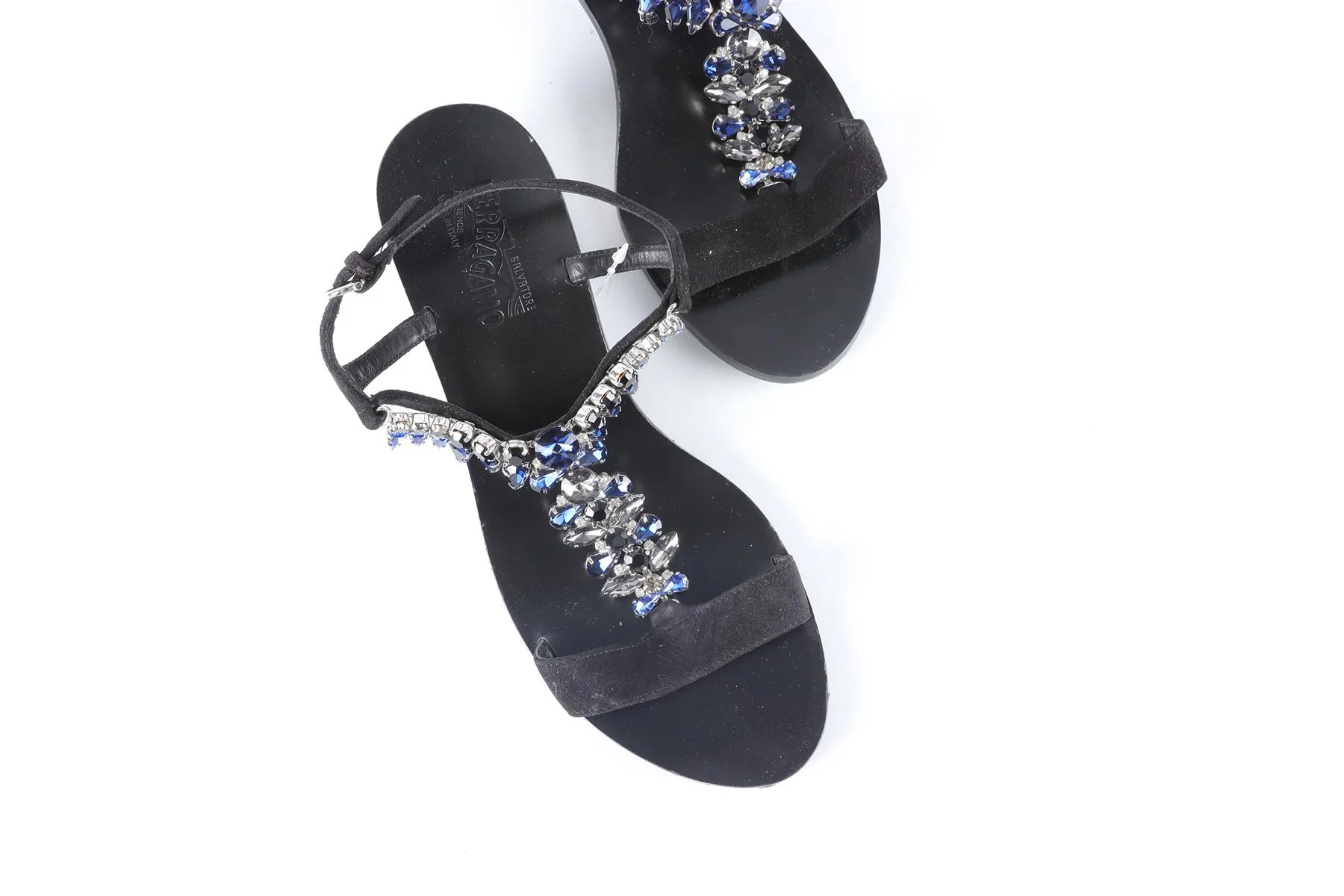 SALVATORE FERRAGAMO BLACK CRYSTAL AND SUEDE SANDALS EU 37.5 UK 4.5 US 7.5 - Image 4