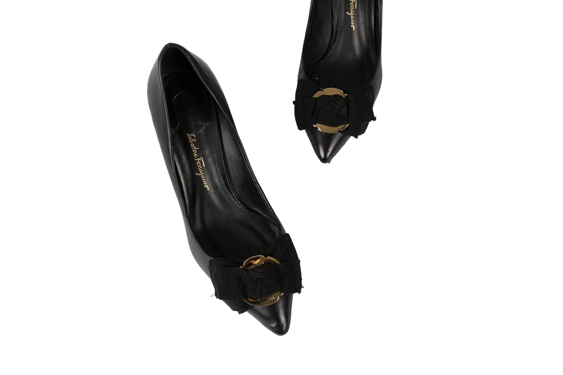 SALVATORE FERRAGAMO BLACK LEATHER PUMPS US 5.5 UK 2.5 EU 35.5 - Image 4