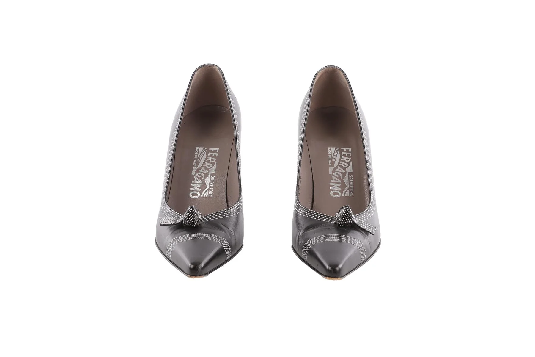 SALVATORE FERRAGAMO BLACK VINTAGE LEATHER PUMPS EU 36.5 UK 3.5 US 6.5 - Image 3
