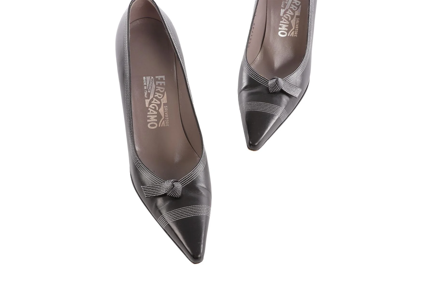 SALVATORE FERRAGAMO BLACK VINTAGE LEATHER PUMPS EU 36.5 UK 3.5 US 6.5 - Image 4