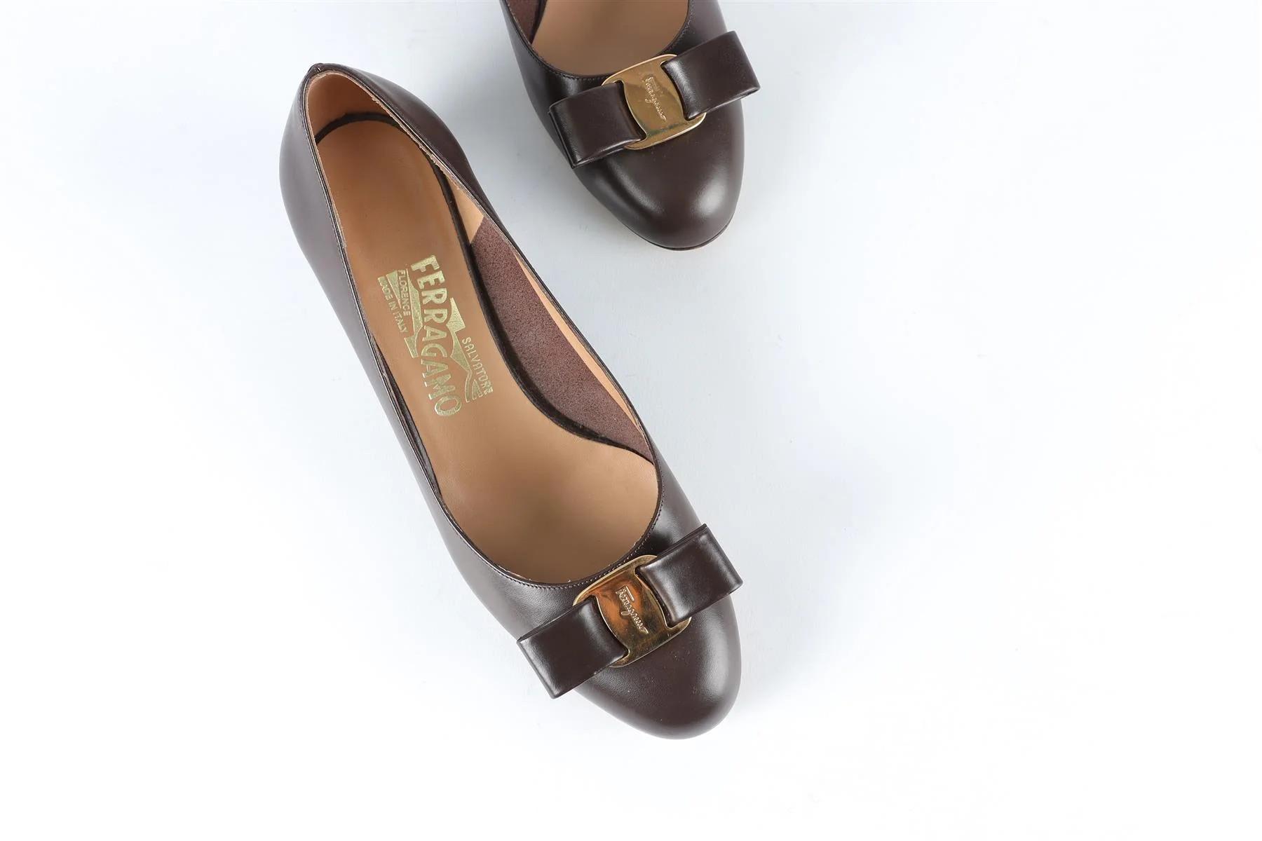 SALVATORE FERRAGAMO BROWN LEATHER PUMPS US 6.5 UK 3.5 EU 36.5 - Image 4