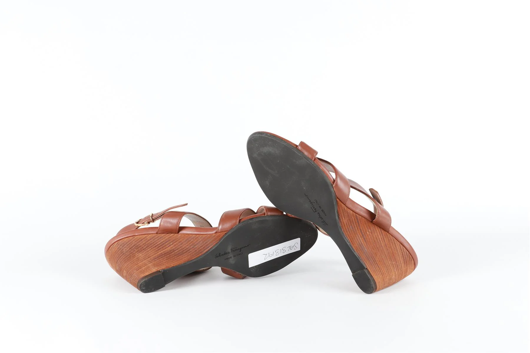 SALVATORE FERRAGAMO BROWN LEATHER WEDGE SANDALS EU 37 UK 4 US 7 - Image 6