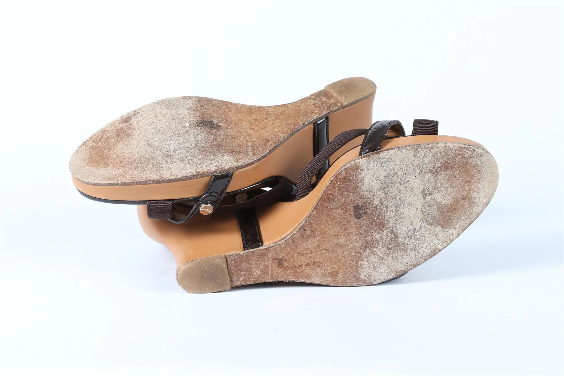 SALVATORE FERRAGAMO BROWN LEATHER WEDGE SANDALS US 9 UK 6 EU 39 - Image 5