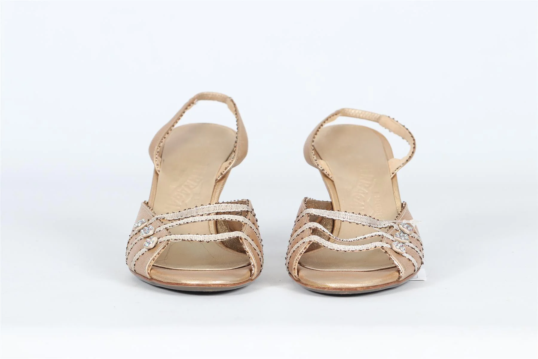 SALVATORE FERRAGAMO CRYSTAL AND LEATHER SANDALS EU 36.5 UK 3.5 US 6.5 - Image 3