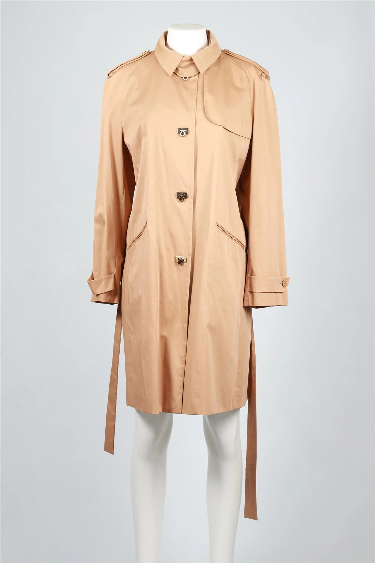 SALVATORE FERRAGAMO TAN VINTAGE SHELL TRENCH COAT IT 46 UK 14 - Image 2
