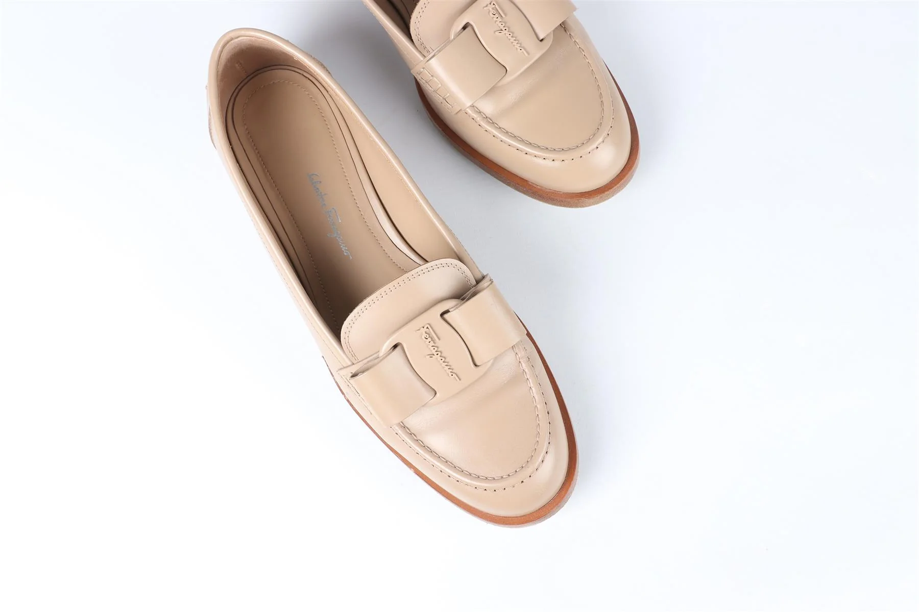 SALVATORE FERRAGAMO TAUPE LEATHER LOAFERS EU 40 UK 7 US 10 - Image 4