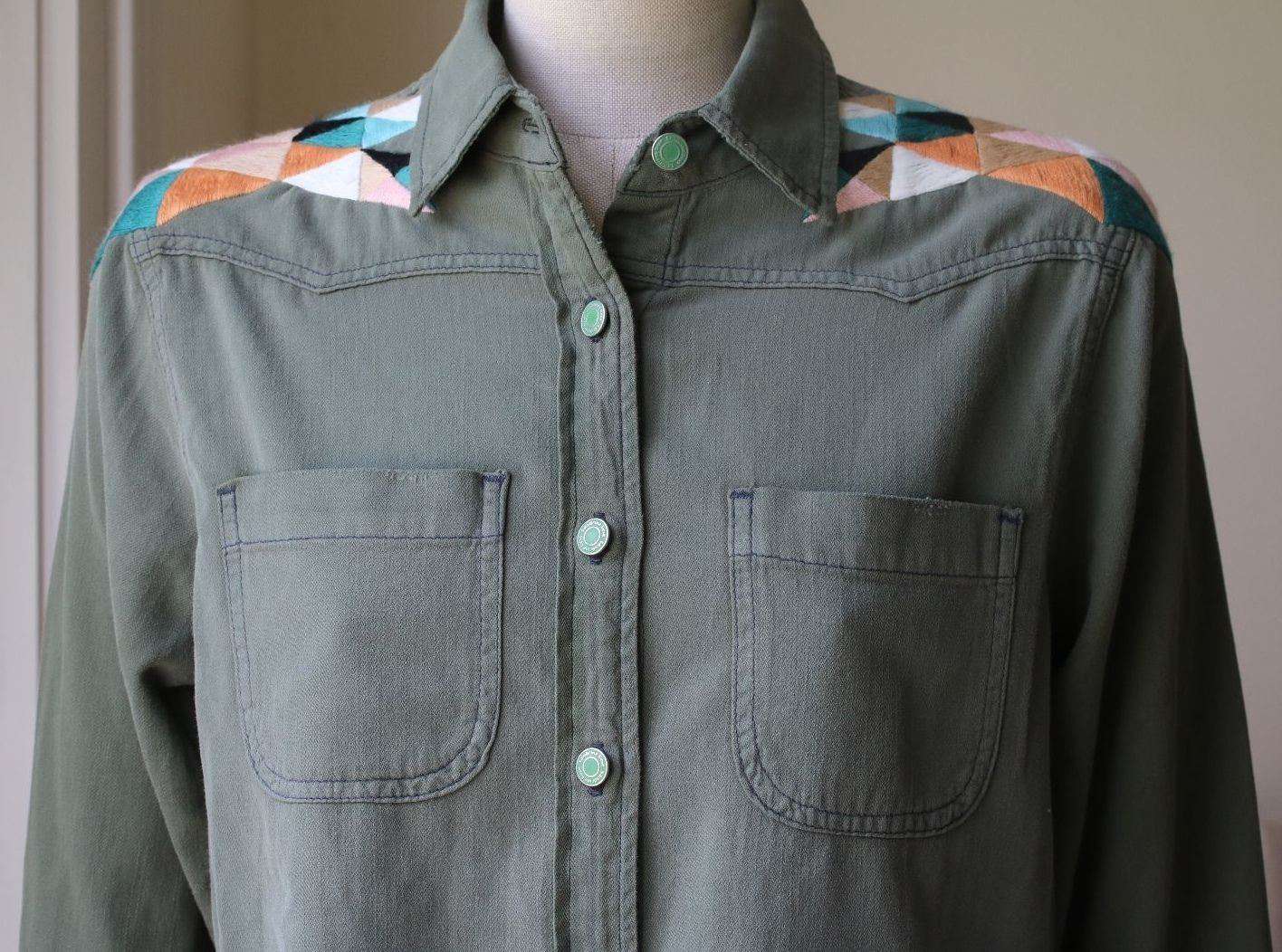 SANDRINE ROSE COTTON BUTTON-DOWN SHIRT WITH EMBROIDERED YOKE SMALL - Image 6