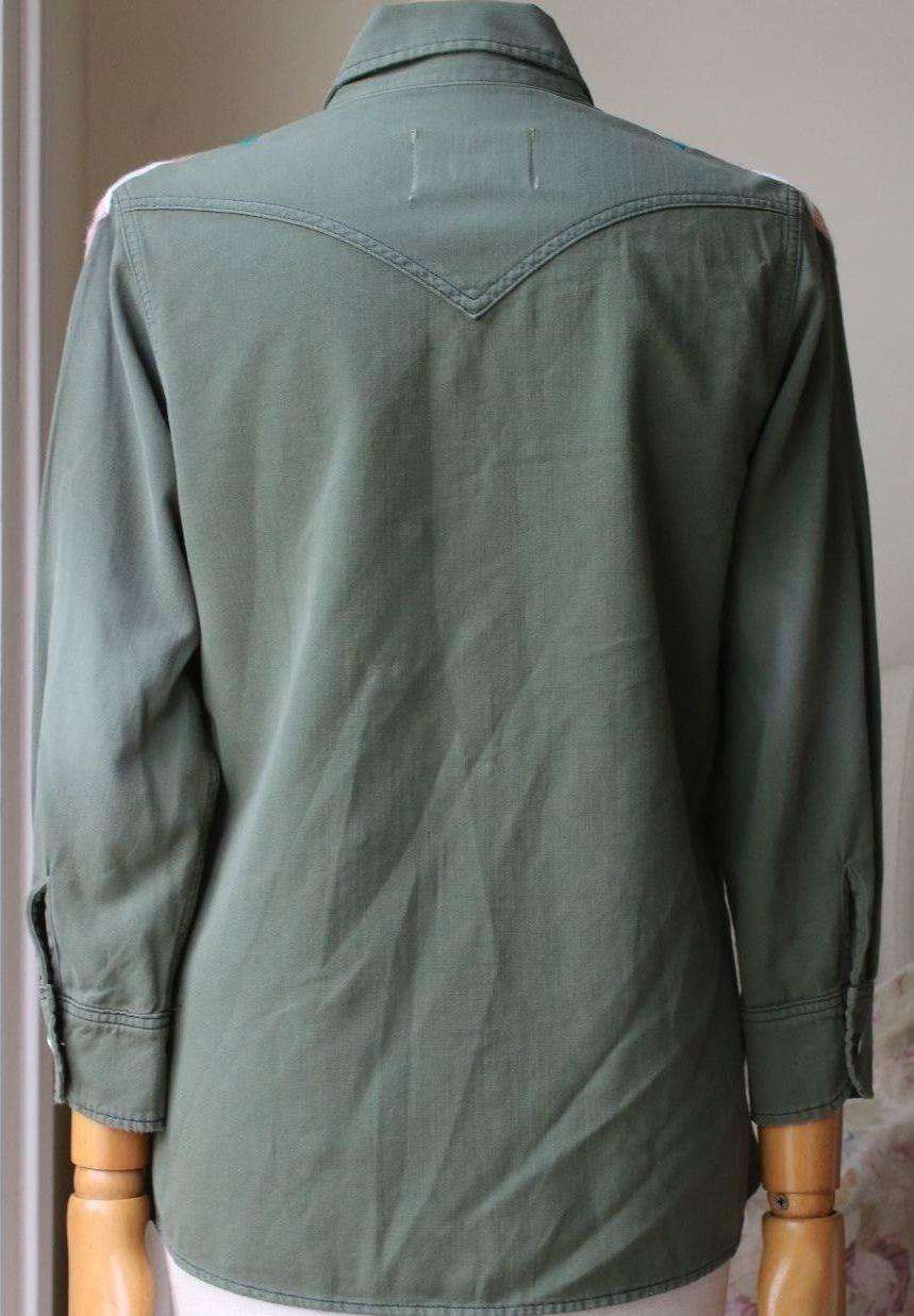 SANDRINE ROSE COTTON BUTTON-DOWN SHIRT WITH EMBROIDERED YOKE SMALL - Image 9