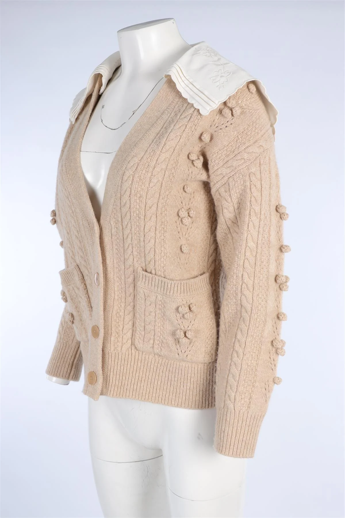 SANDRO BEIGE WOOL CARDIGAN UK 6 - Image 3