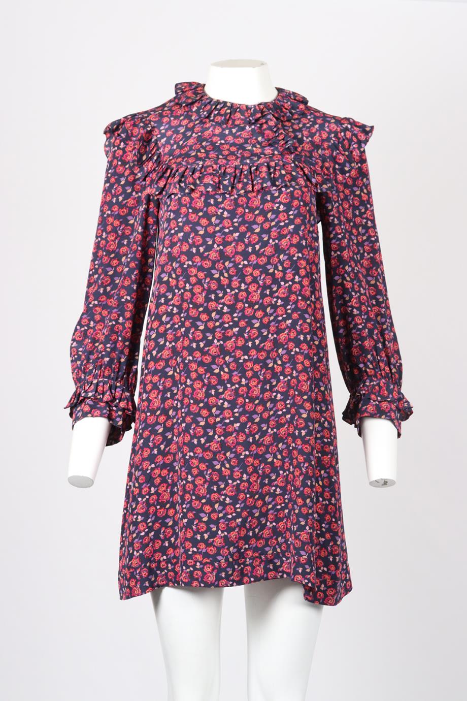 SANDRO FLORAL PRINT SILK MINI DRESS UK 10 - Image 2