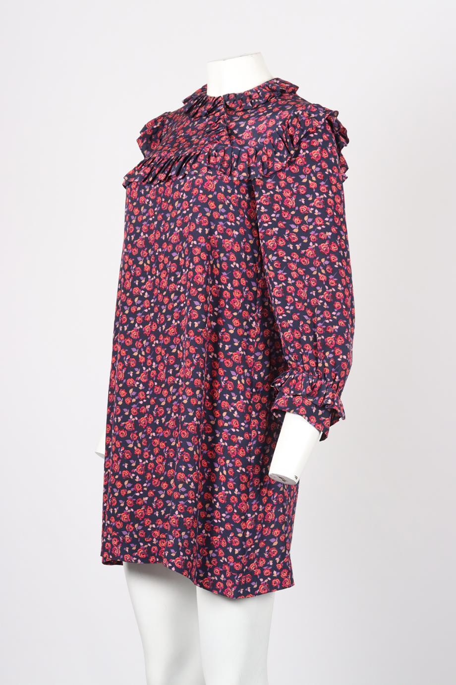 SANDRO FLORAL PRINT SILK MINI DRESS UK 10 - Image 3