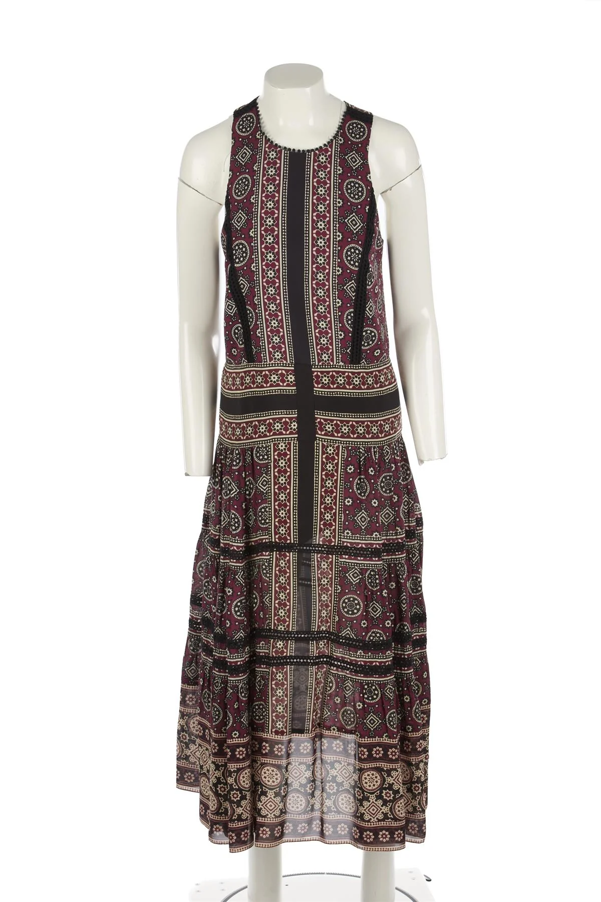 SEA NEW YORK BURGUNDY SILK MAXI DRESS US 4 UK 8 - Image 2