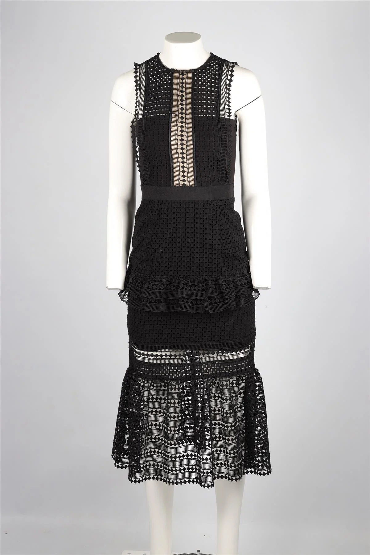 SELF-PORTRAIT BLACK CROCHET MIDI DRESS UK 8 - Image 2