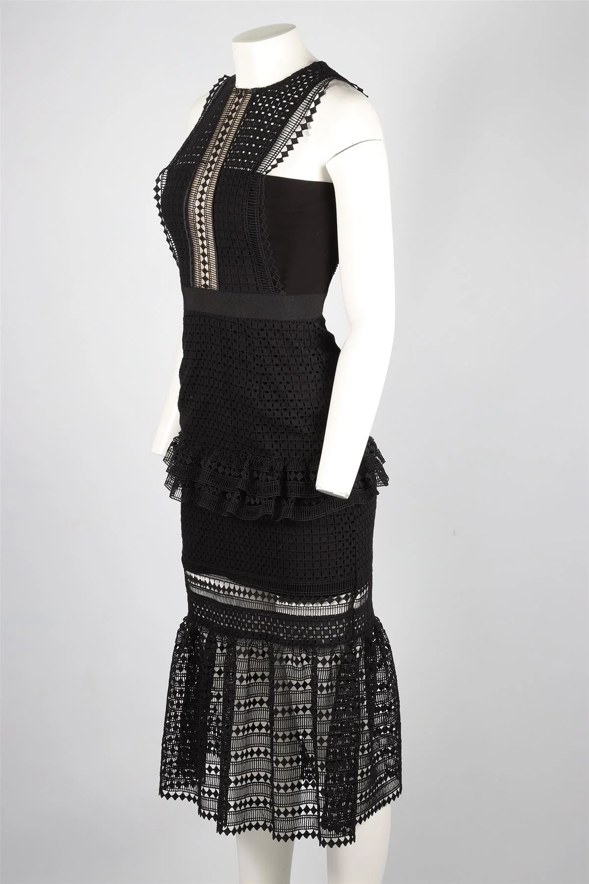 SELF-PORTRAIT BLACK CROCHET MIDI DRESS UK 8 - Image 3