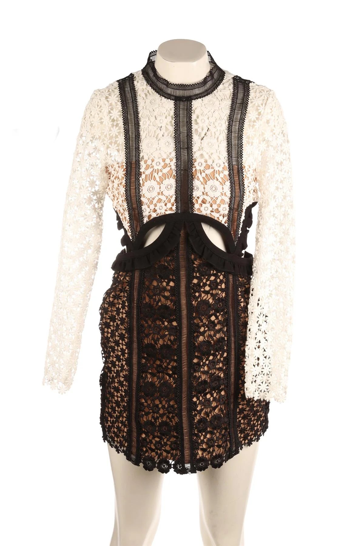 SELF-PORTRAIT BLACK CROCHET MINI DRESS UK 10 - Image 2
