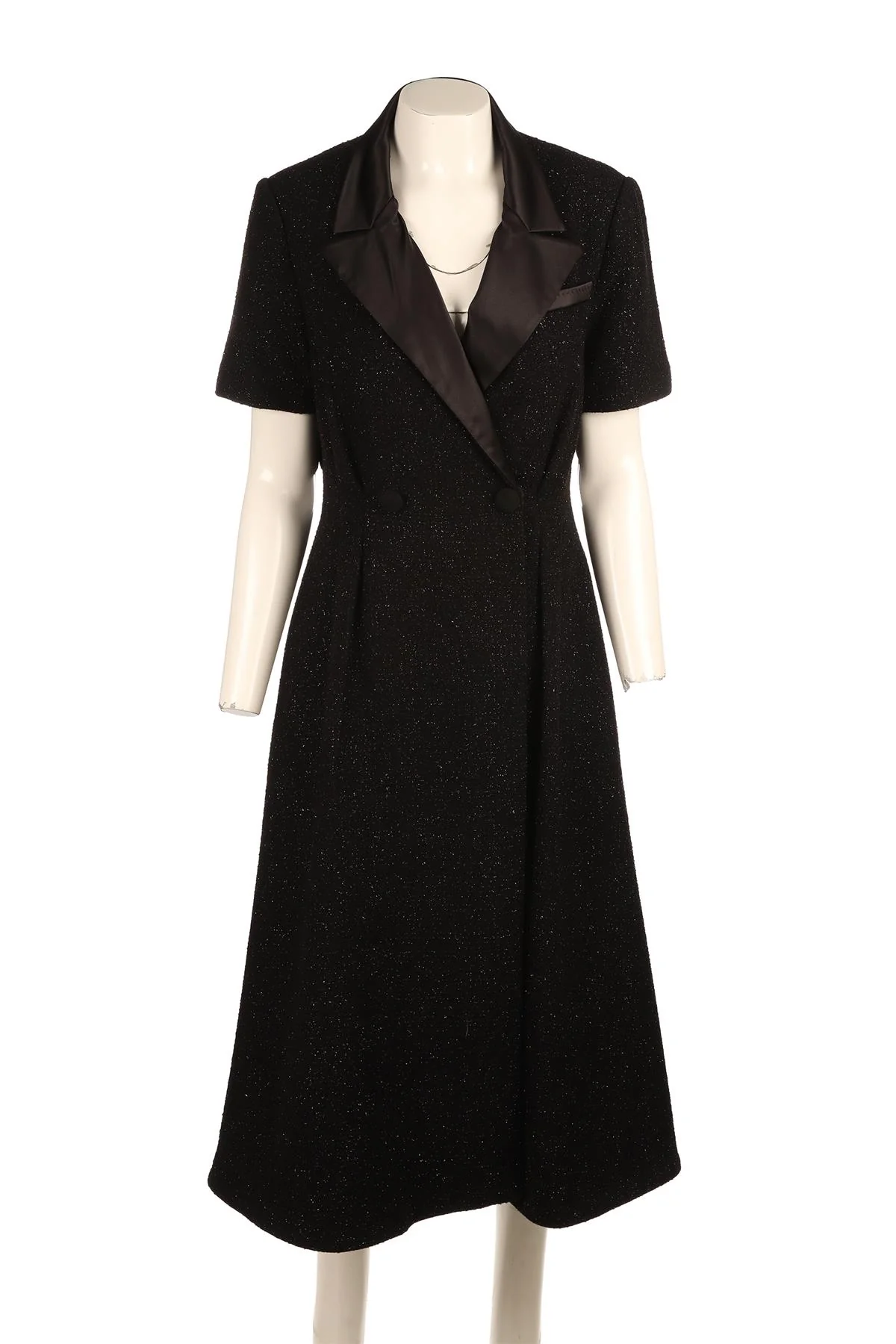 SELF-PORTRAIT BLACK TWEED MAXI DRESS UK 12 - Image 2