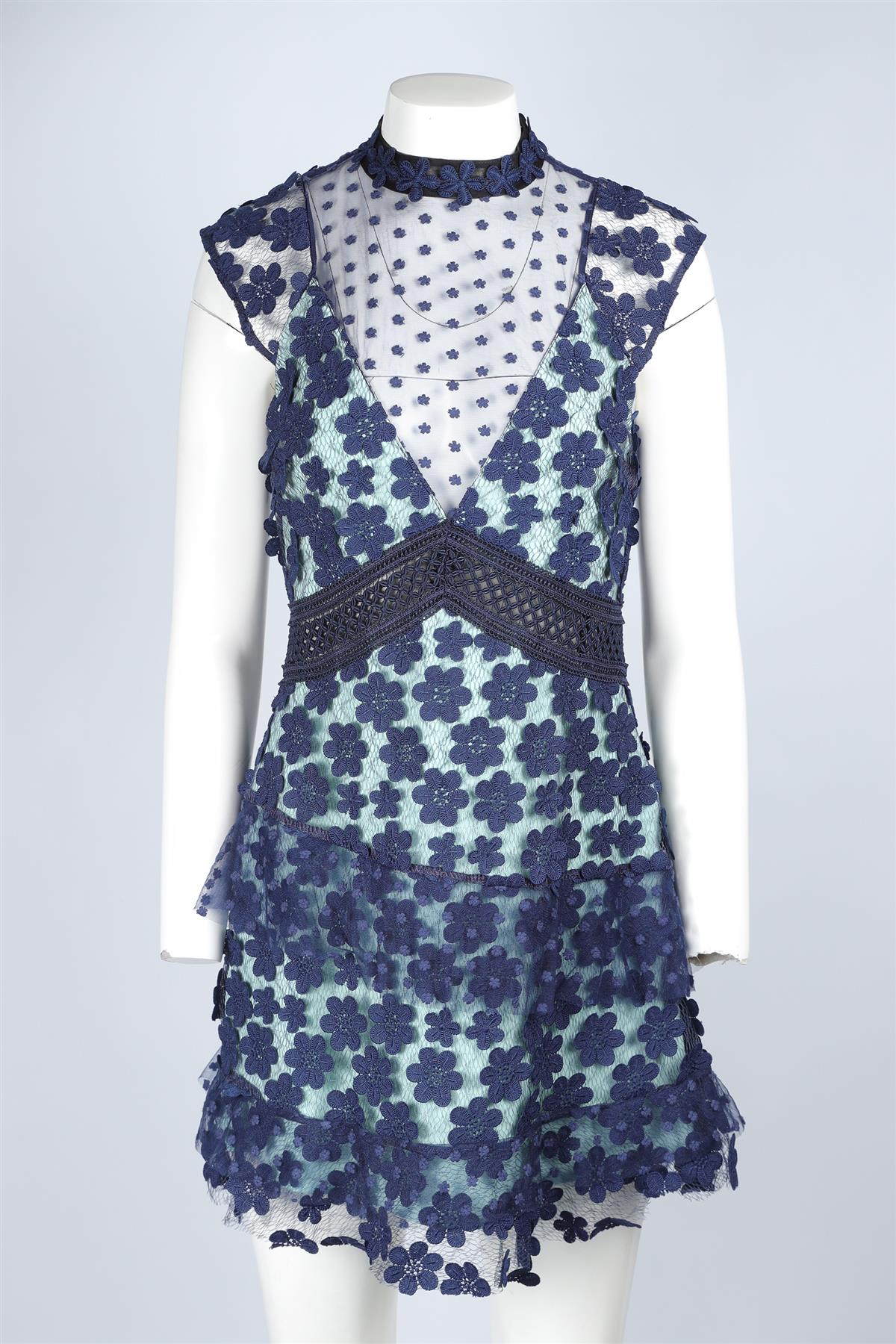 SELF-PORTRAIT BLUE LACE MINI DRESS UK 12 - Image 2